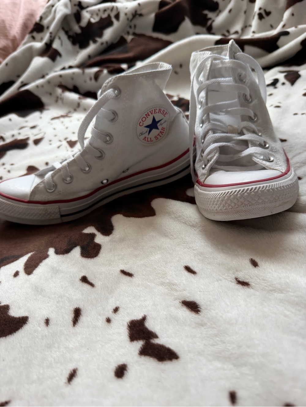 Converse Kids White High Top Sneakers with Red & Blue Logo
